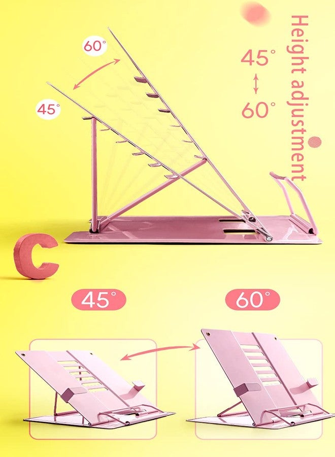 CLUEMART حامل كتب معدني من كليومارت، حامل كتب طبخ وحامل للقراءة، حامل كتب وصفات قابل للطي محمول بست زوايا عرض قابلة للتعديل، مثالي لسطح المطبخ والمكتب والمدرسة (وردي) - Image 3
